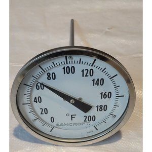 Ashcroft Bi-metal 5" Thermometer 0/200F, 6 inch Stem, 1/2" NPT Every Angle